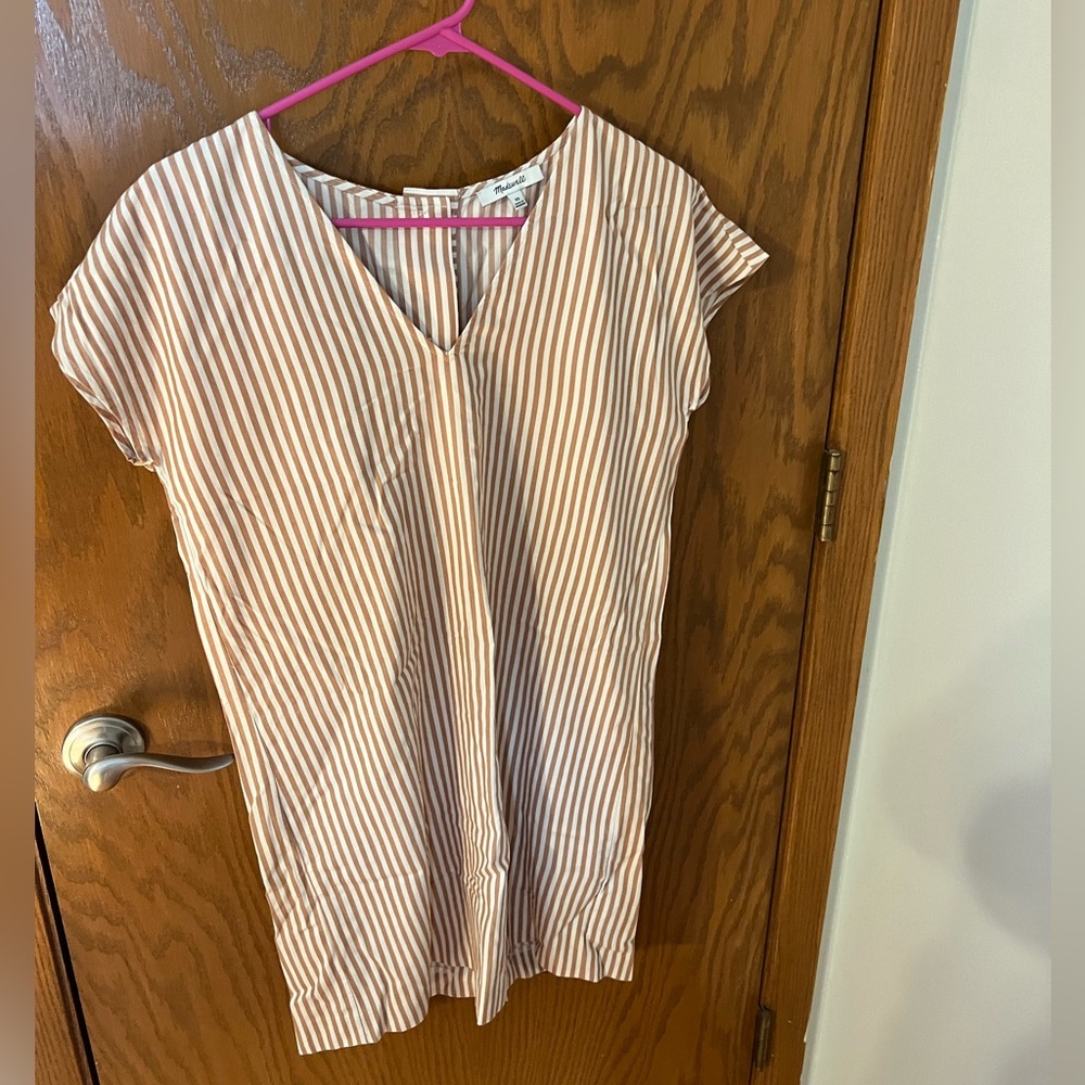 Madewell Pink-Striped V-Neck Tunic Dress